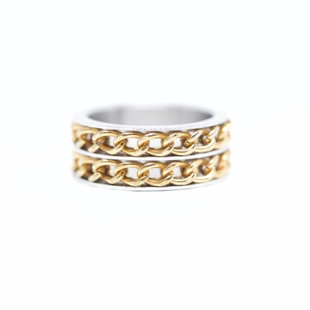 Two Tone 18k Gold Dipped Stainless Steel Mens Ring
